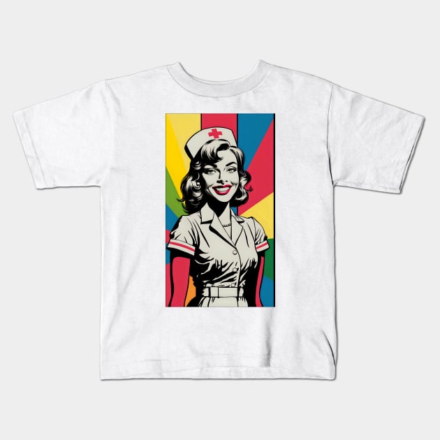 Retro nurse pop art Kids T-Shirt by Spaceboyishere